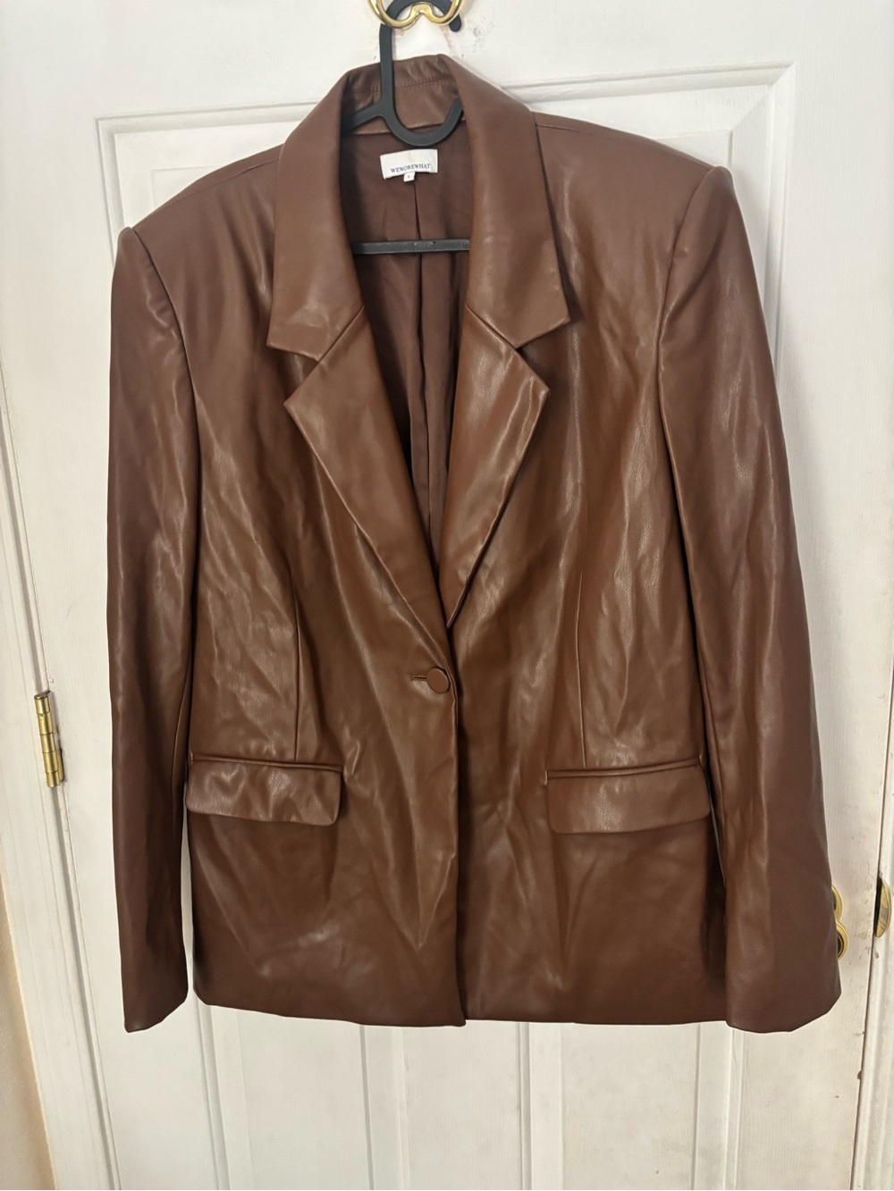 WeWoreWhat Brown Faux Leather Single-Button Blazer